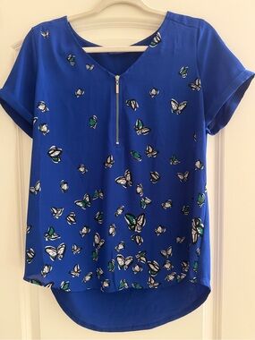 Apt. 9 Royal Blue Butterfly Zip-Front Blouse